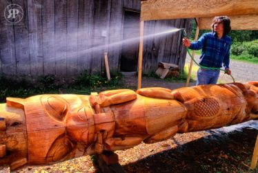 Beaver Totem & Carver, 'Ksan, 1994